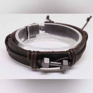 Men's leather bracelet barbell‎ brown new e50